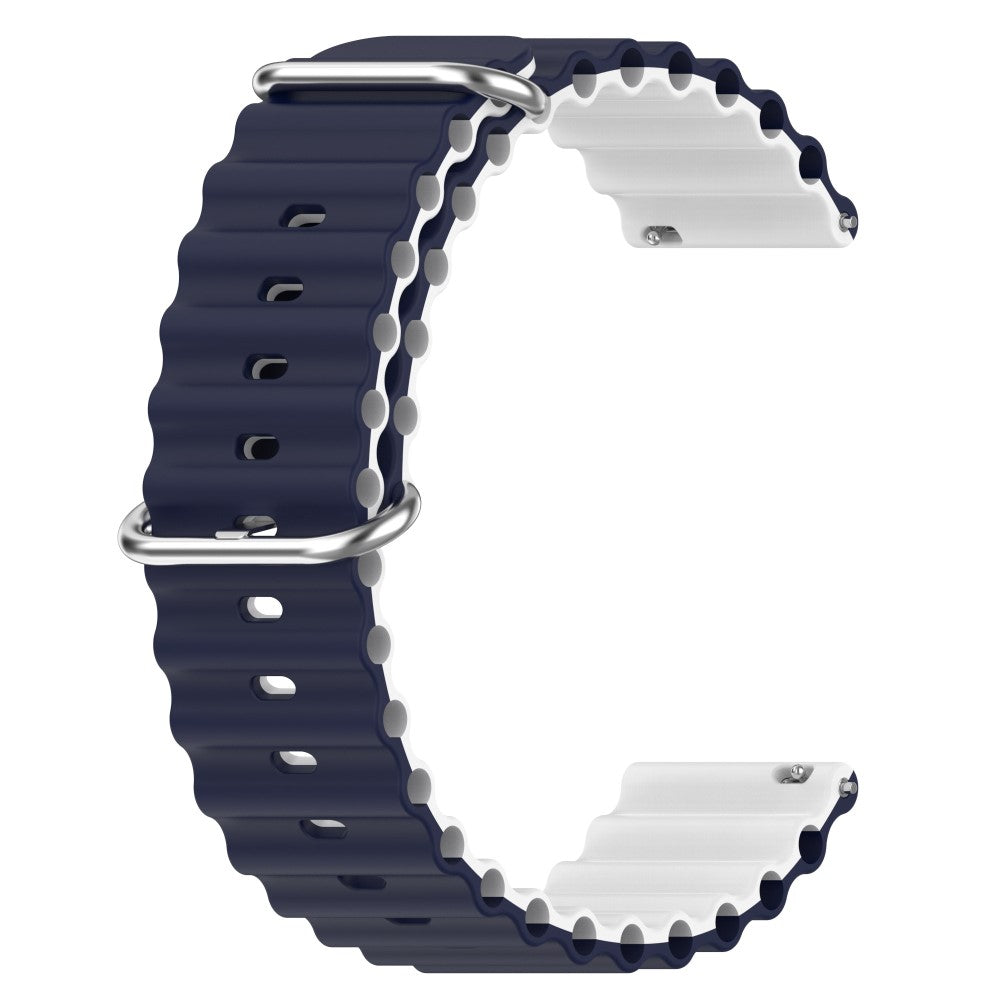 22mm Universal wavy style silicone watch strap - Midnight Blue / White#serie_9