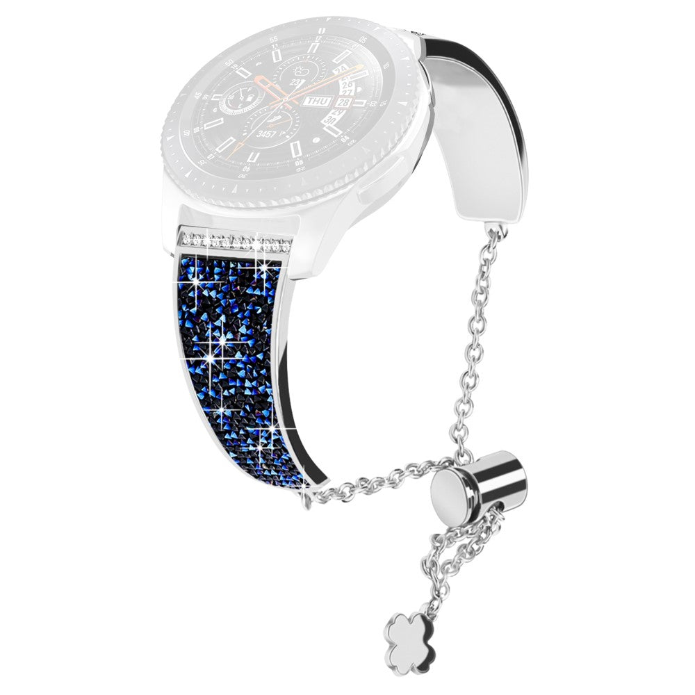 22mm Universal glitter décor metal strap - Silver / Blue Rhinestone#serie_3
