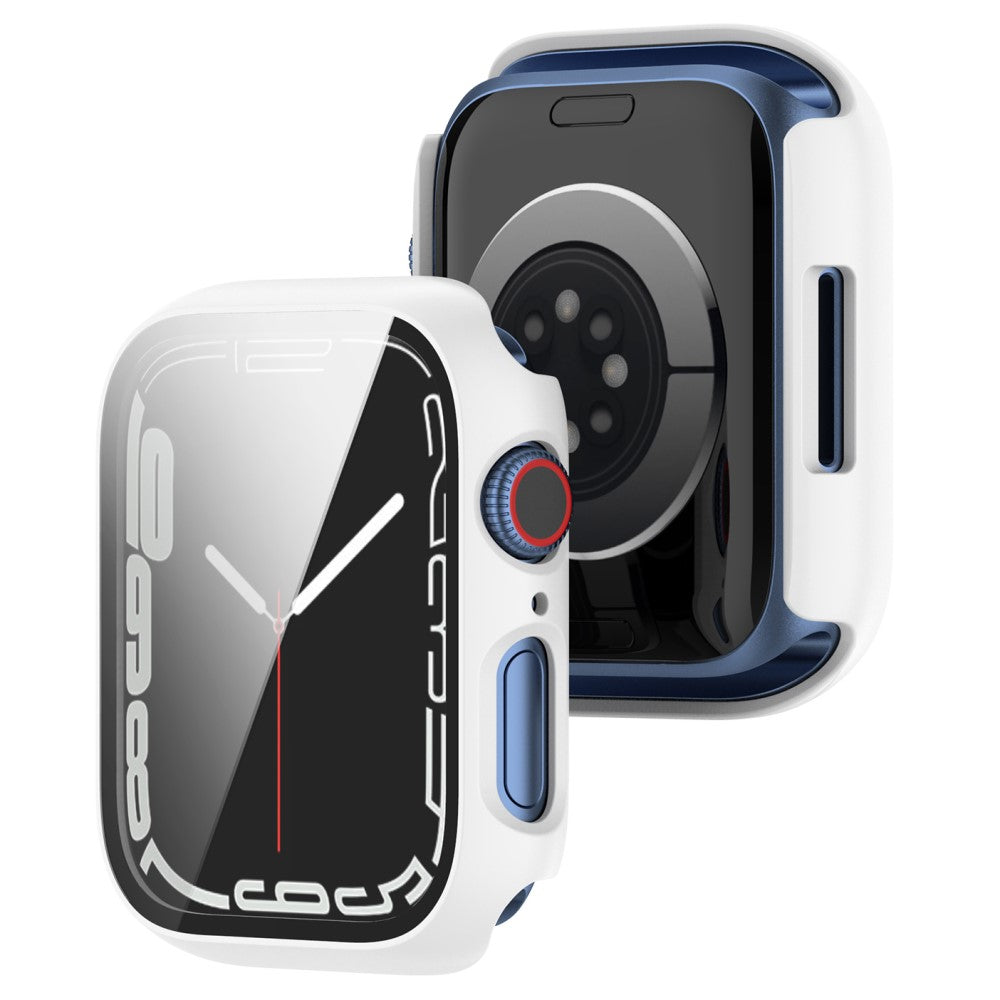 Fint Apple Watch Series 7 41mm Cover med Skรฆrmbeskytter i Plastik og Hรฆrdet Glas - Hvid#serie_1