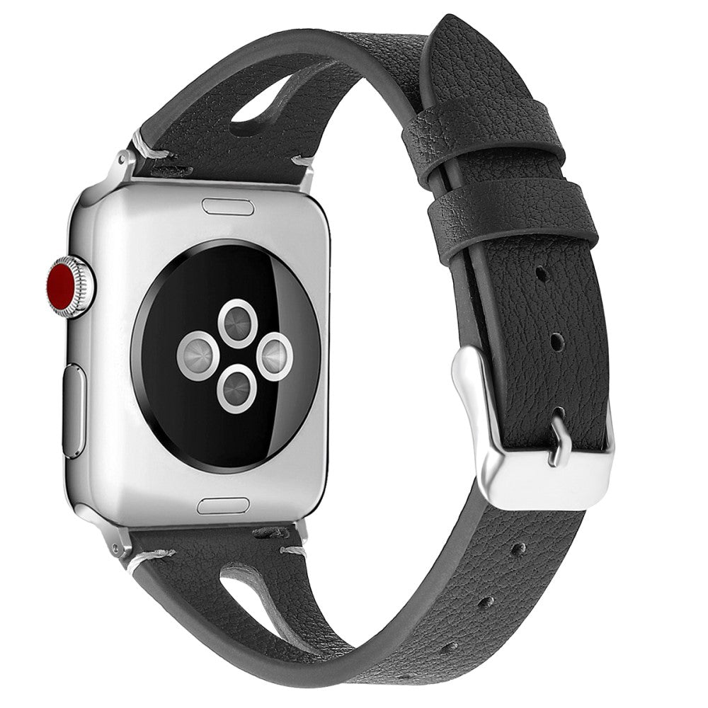 Rigtigt fint Apple Watch Series 7 41mm รgte lรฆder Rem - Sort#serie_1