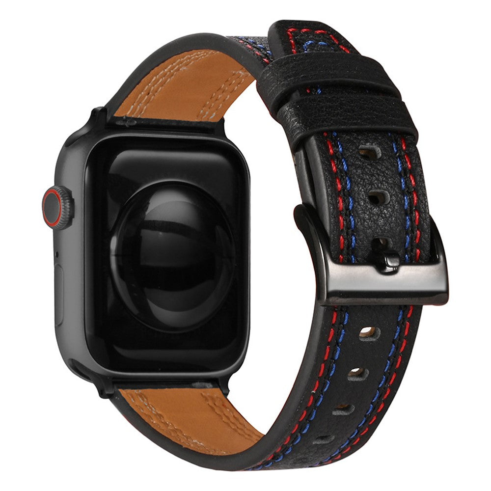 Mega kรธnt Apple Watch Series 7 41mm รgte lรฆder Rem - Sort#serie_1