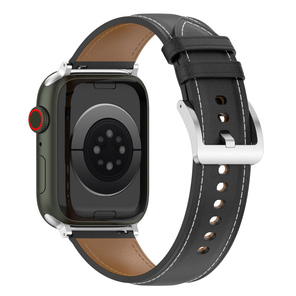 Rigtigt smuk Apple Watch Series 7 41mm รgte lรฆder Rem - Sort#serie_1