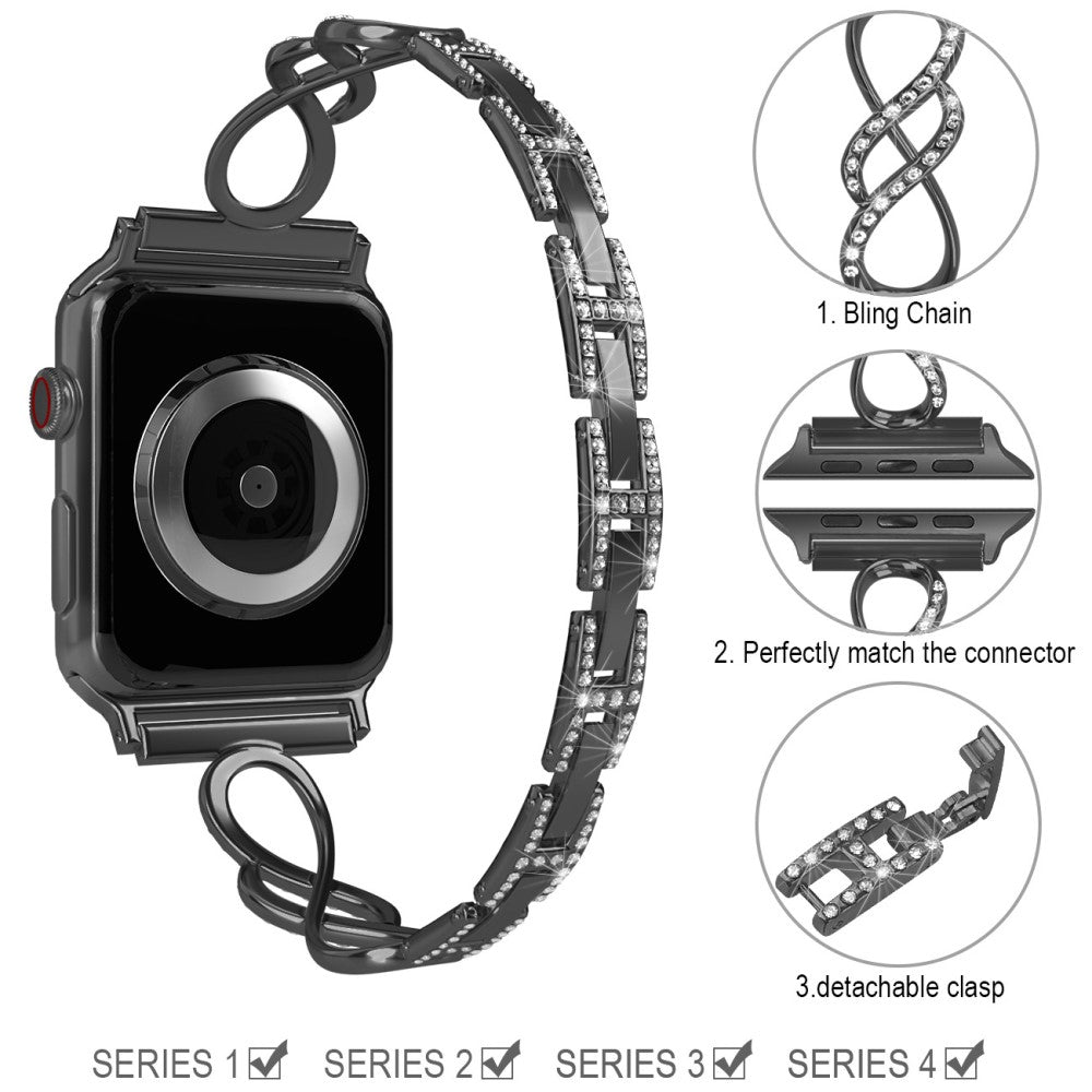 Helt vildt pænt Universal Apple Metal og Rhinsten Rem - Sort#serie_3