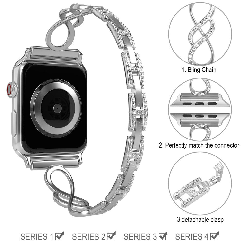 Helt vildt pænt Universal Apple Metal og Rhinsten Rem - Sølv#serie_5