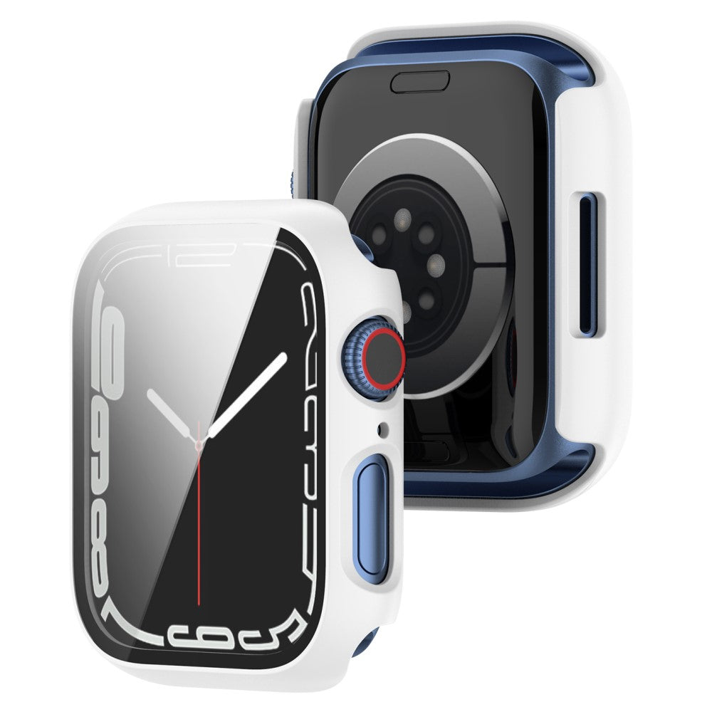 Fed Apple Watch Series 7 45mm Cover med Skรฆrmbeskytter i Plastik og Hรฆrdet Glas - Hvid#serie_1