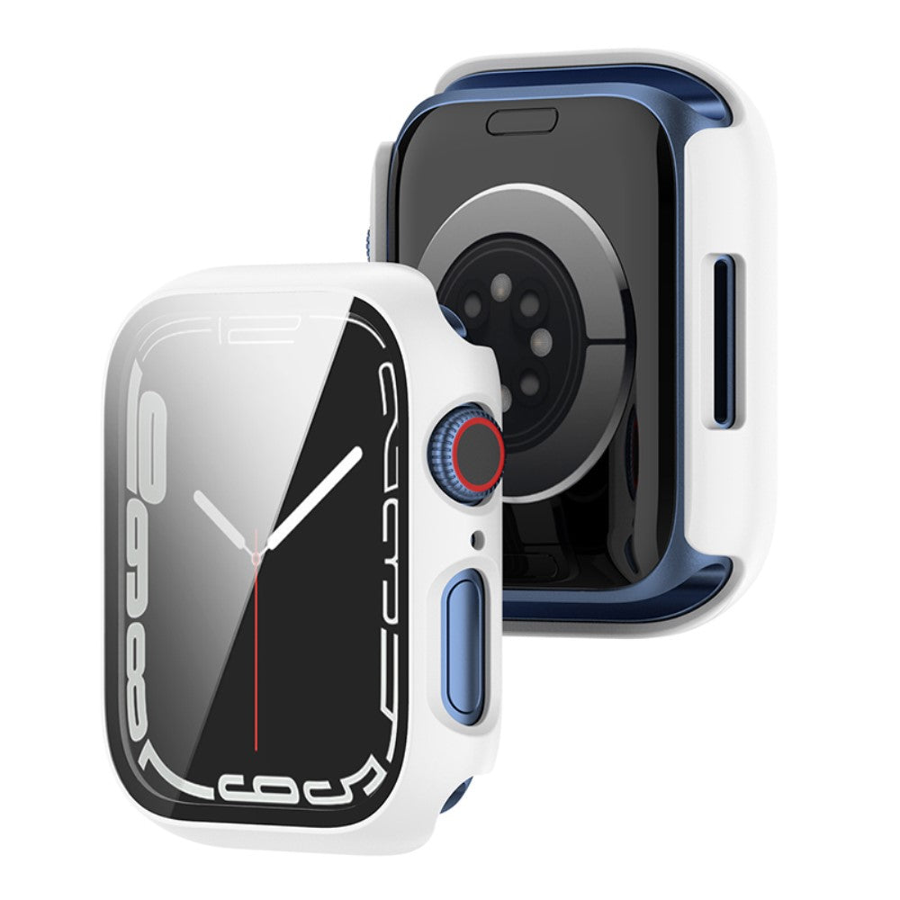 Beskyttende Apple Watch Series 7 45mm Cover med Skรฆrmbeskytter i Plastik og Hรฆrdet Glas - Hvid#serie_1