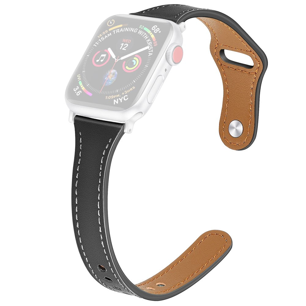 Helt vildt cool Apple Watch Series 7 45mm รgte lรฆder Rem - Stรธrrelse: L - Sort#serie_1