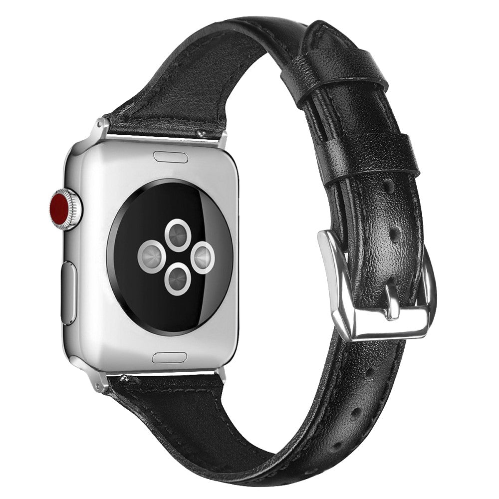 Glimrende Apple Watch Series 7 45mm รgte lรฆder Rem - Stรธrrelse: L - Sort#serie_1