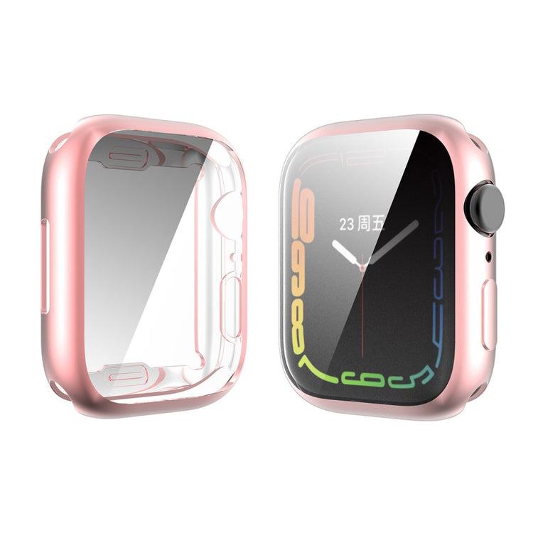 Mega Flot Apple Watch Series 7 45mm Cover med Skærmbeskytter i Silikone og Hærdet Glas - Pink#serie_4