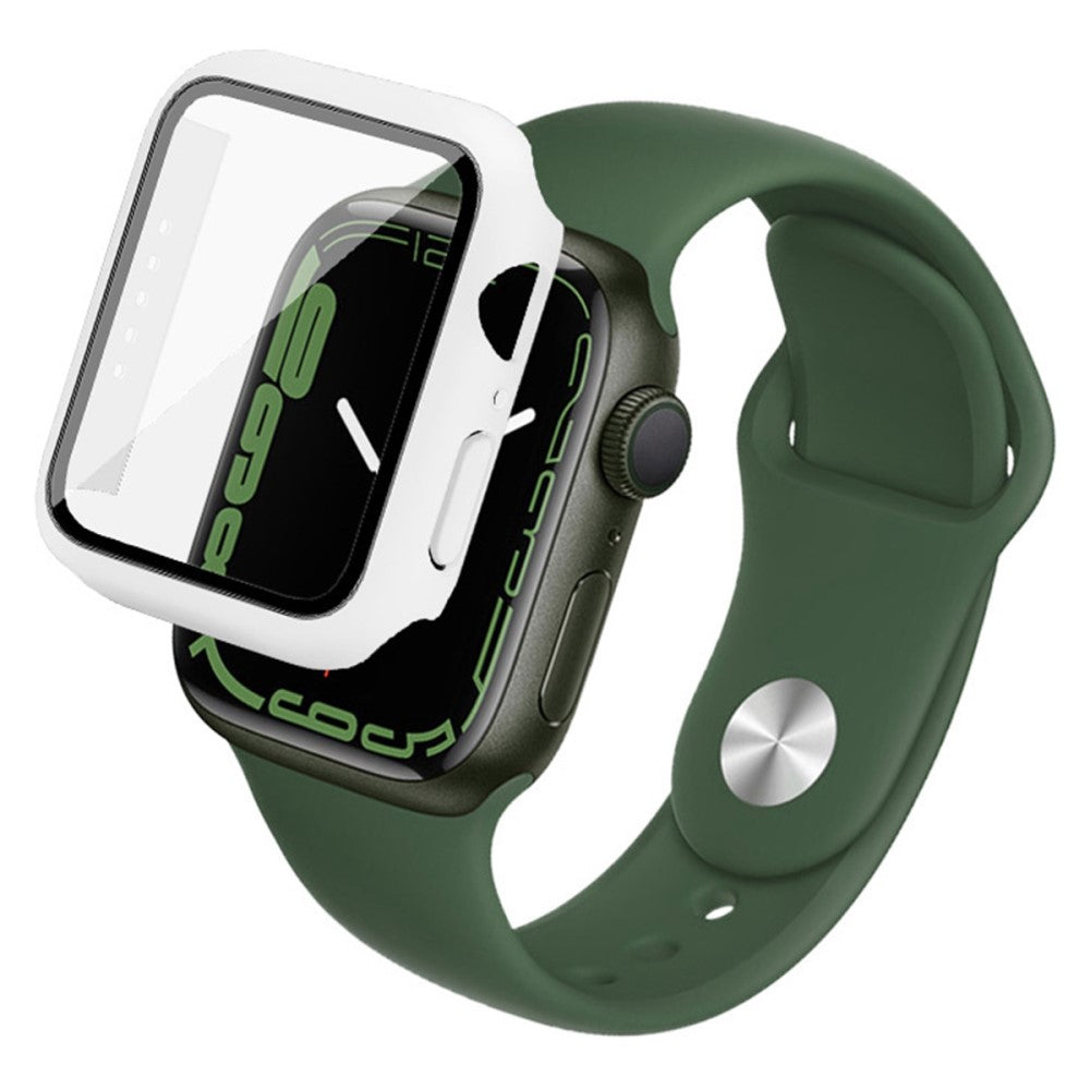 Rigtigt Flot Apple Watch Series 7 45mm Cover med Skรฆrmbeskytter i Plastik og Hรฆrdet Glas - Hvid#serie_1