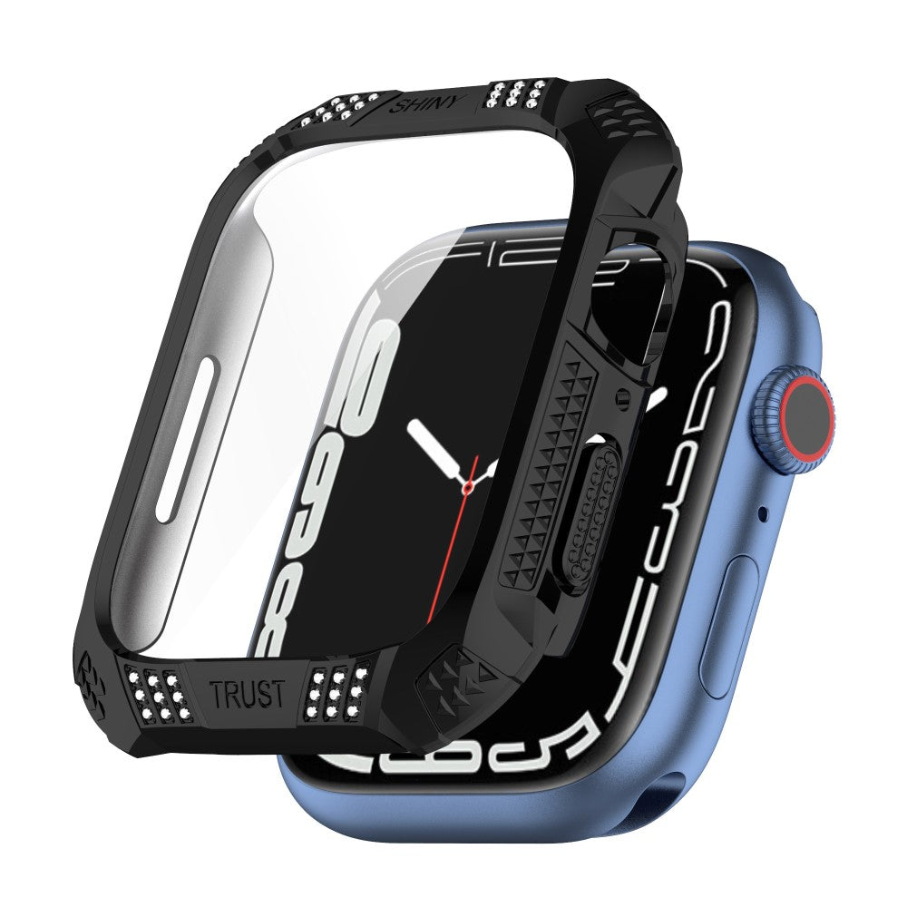 Meget Godt Apple Watch Series 7 45mm Cover med Skรฆrmbeskytter i Rhinsten og Hรฆrdet Glas - Sort#serie_1