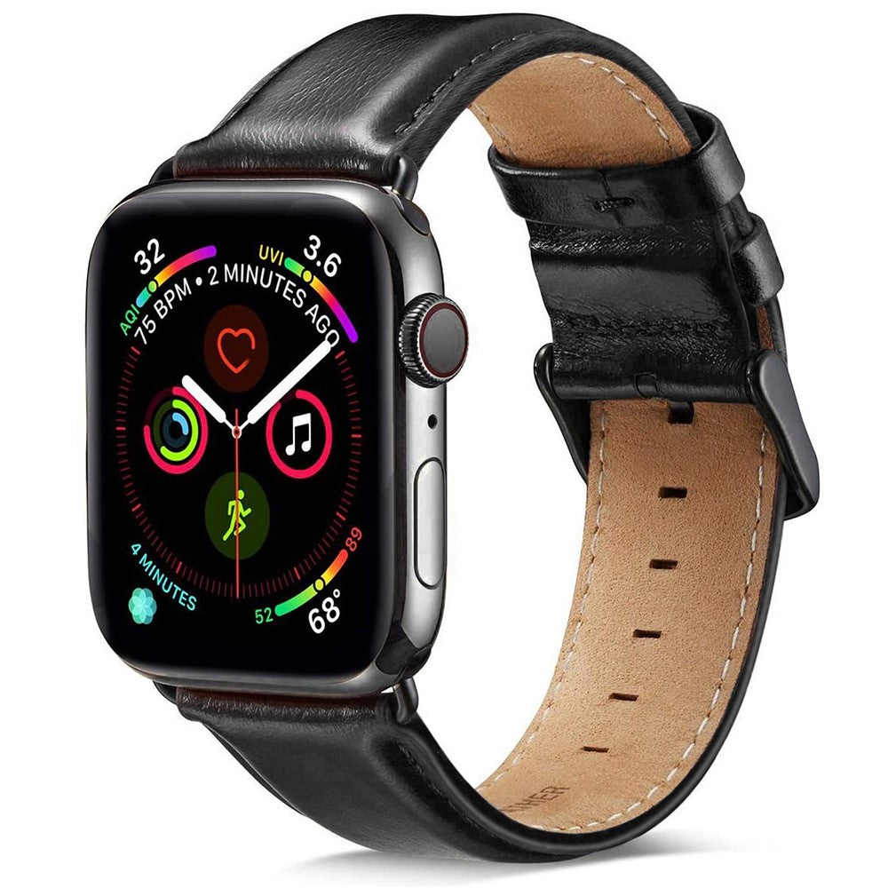 Mega nydelig Apple Watch Series 7 45mm รgte lรฆder Rem - Sort#serie_1
