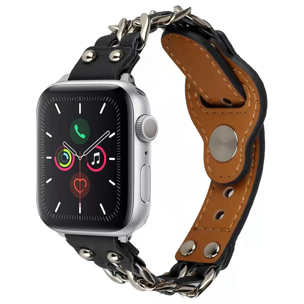 Rigtigt slidstรฆrk Apple Watch Series 7 45mm Kunstlรฆder Rem - Sort#serie_1