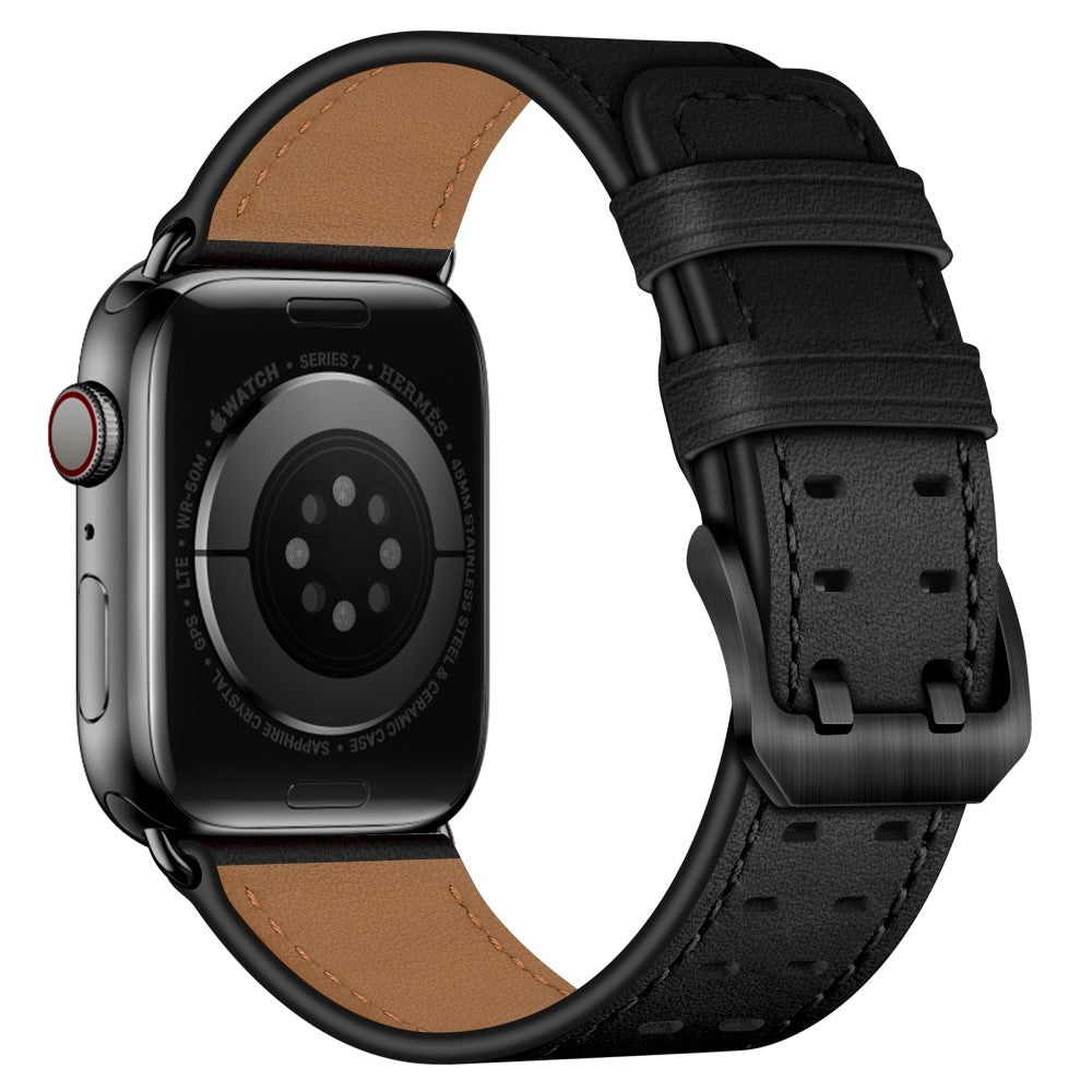 Mega nydelig Apple Watch Series 7 45mm รgte lรฆder Rem - Sort#serie_1
