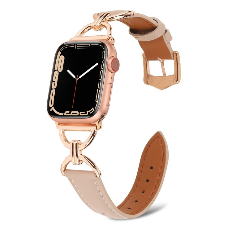 Vildt fint Apple Watch Series 7 45mm Ægte læder Urrem - Beige#serie_10