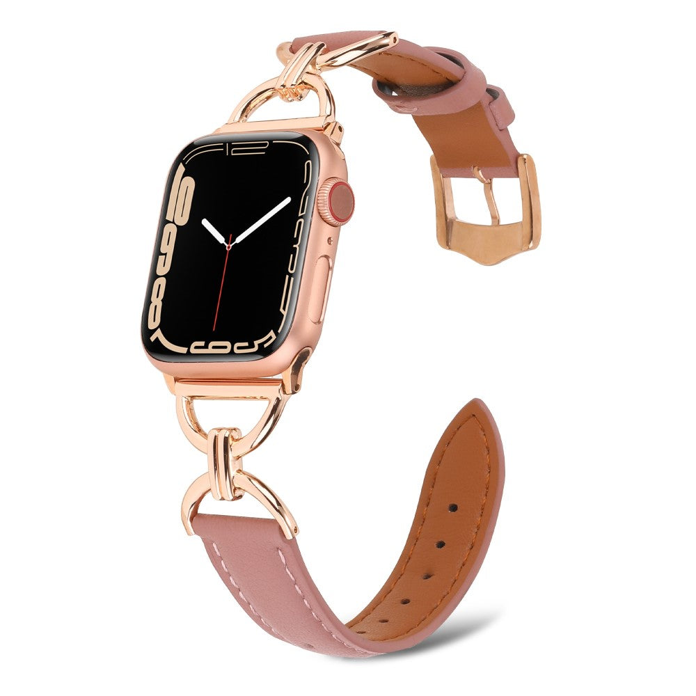 Vildt fint Apple Watch Series 7 45mm Ægte læder Urrem - Pink#serie_2