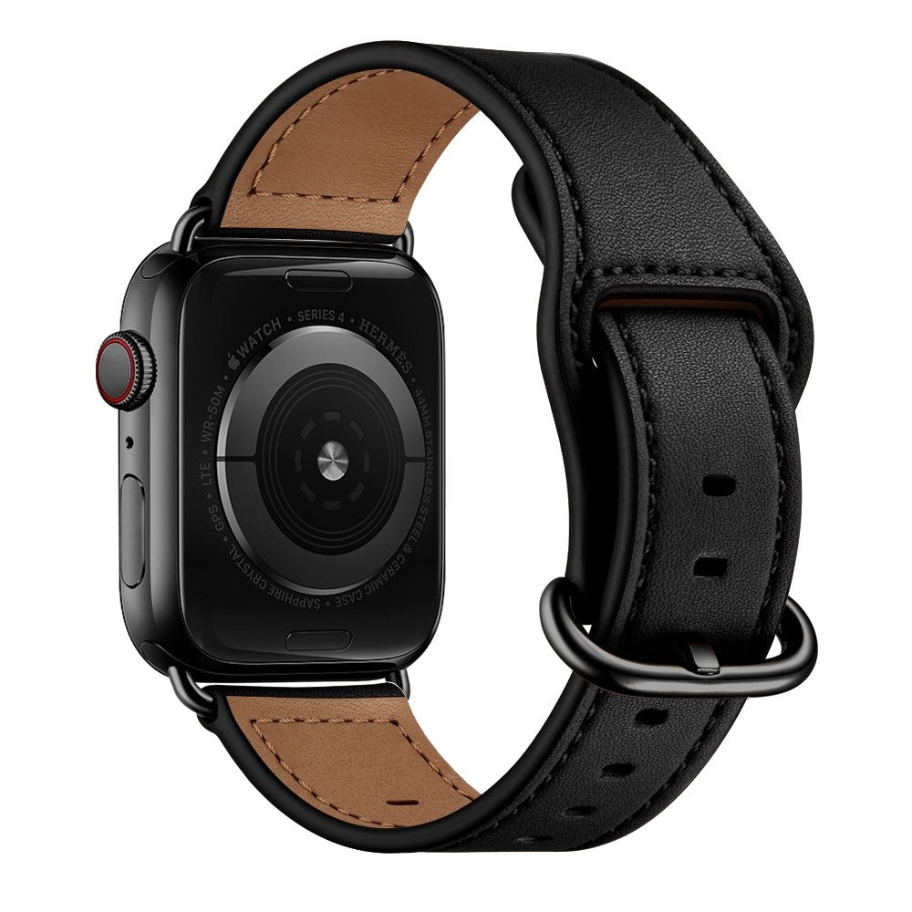 Super sejt Apple Watch Series 7 45mm รgte lรฆder Rem - Sort#serie_1