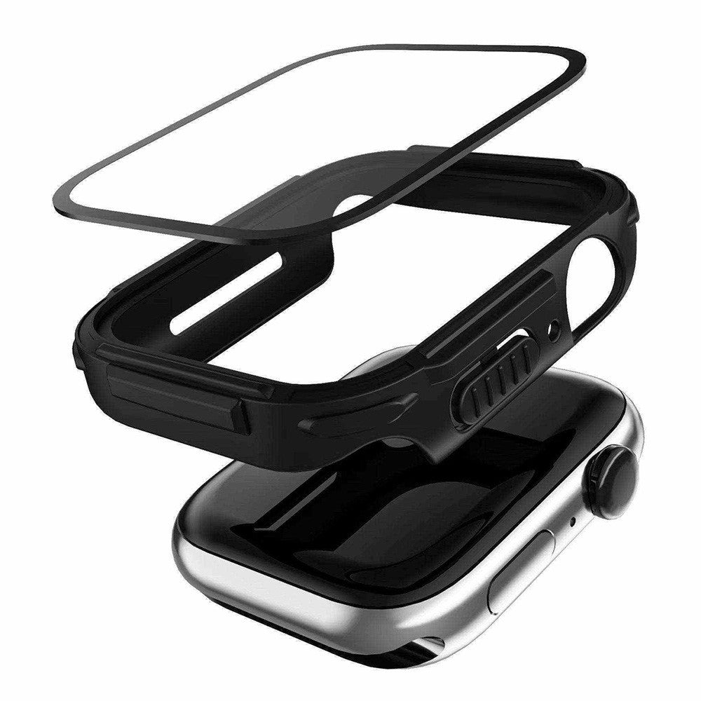 Rigtigt Fint Apple Watch Series 7 45mm Cover med Skærmbeskytter i Plastik og Hærdet Glas - Blå#serie_1