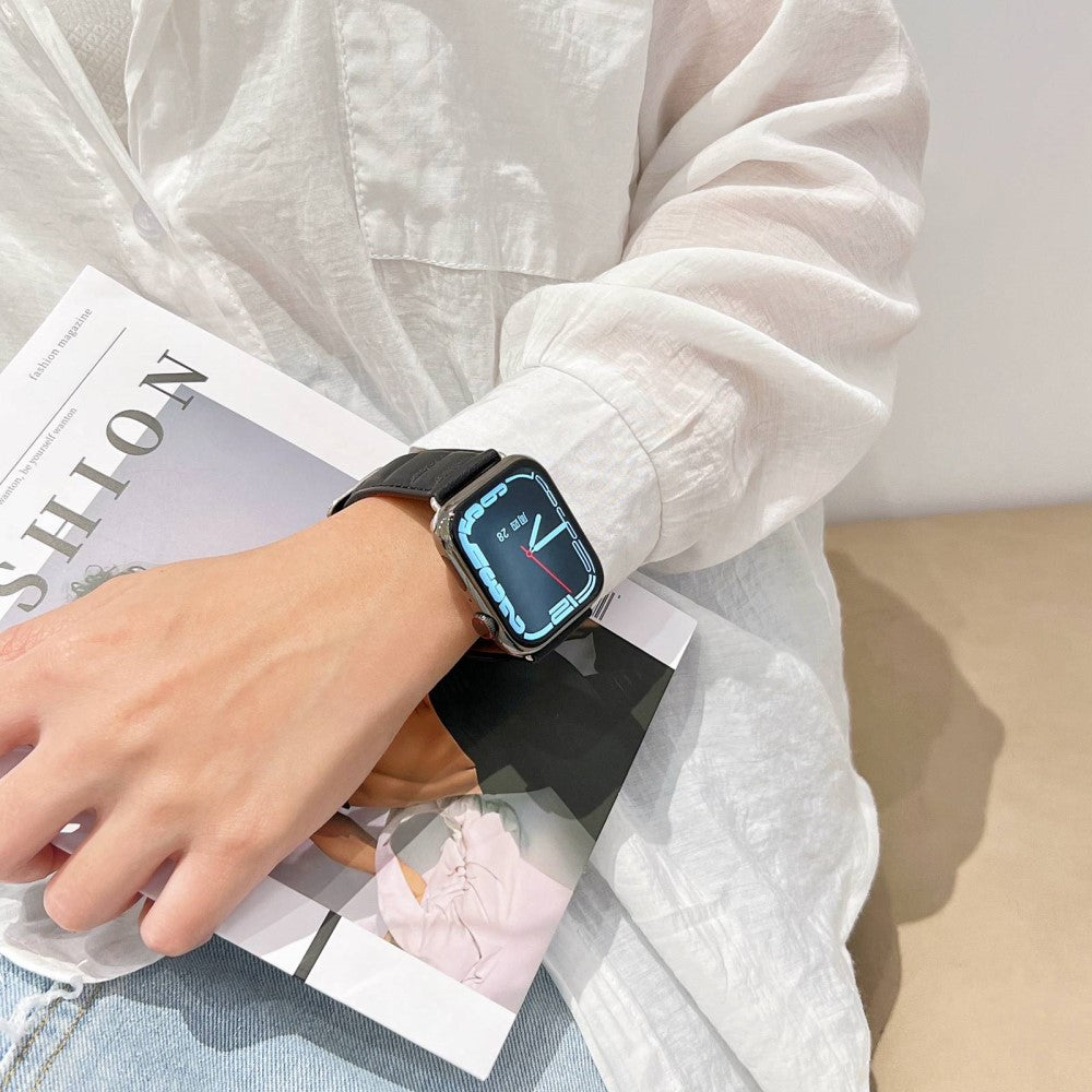 Meget cool Universal Apple Ægte læder Urrem - Sort#serie_4
