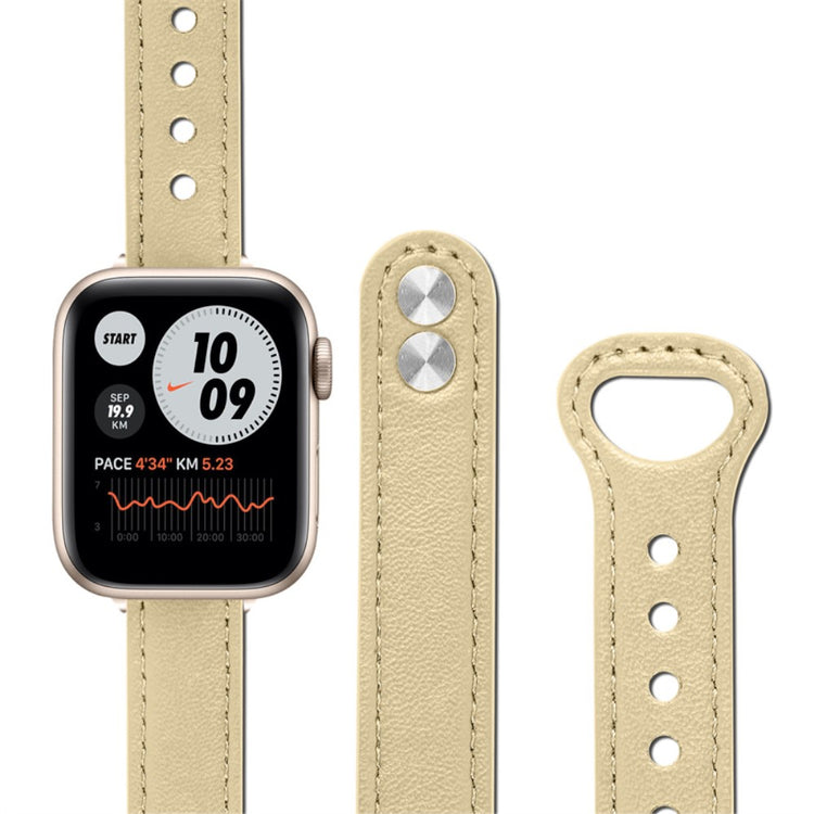 Rigtigt smuk Universal Apple Ægte læder Urrem - Beige#serie_4