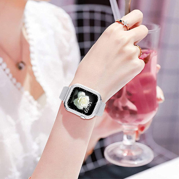 Apple Watch Series 8 (45mm) / Apple Watch Series 7 45mm Metal, Plastik og Rhinsten Rem - Sølv#serie_3