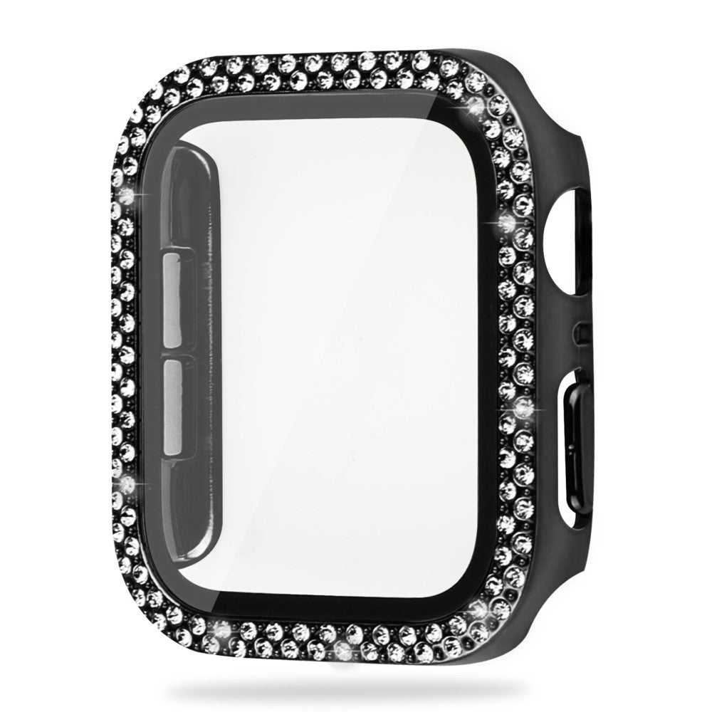 Super Fint Apple Watch Series 8 (45mm) / Apple Watch Series 7 45mm Cover med Skรฆrmbeskytter i Plastik, Rhinsten og Hรฆrdet Glas - Sort#serie_1