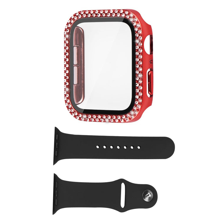 Apple Watch Series 8 (45mm) / Apple Watch Series 7 45mm Plastik Cover med Rem og Hærdet Glas - Rød#serie_4