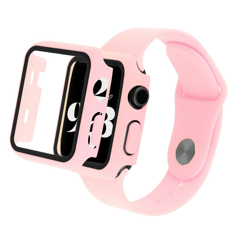 Apple Watch Series 8 (45mm) / Apple Watch Series 7 45mm Plastik Rem med Cover og Hærdet Glas - Pink#serie_11