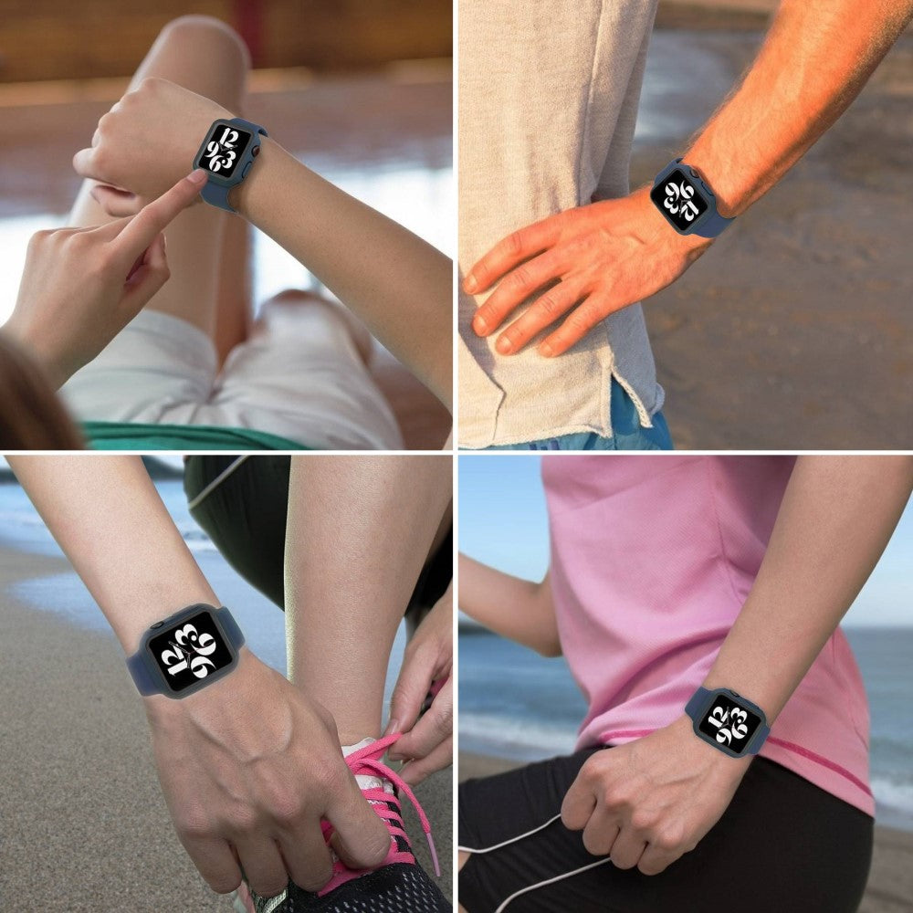 Apple Watch Series 8 (45mm) / Apple Watch Series 7 45mm Plastik Rem med Cover og Hærdet Glas - Blå#serie_13