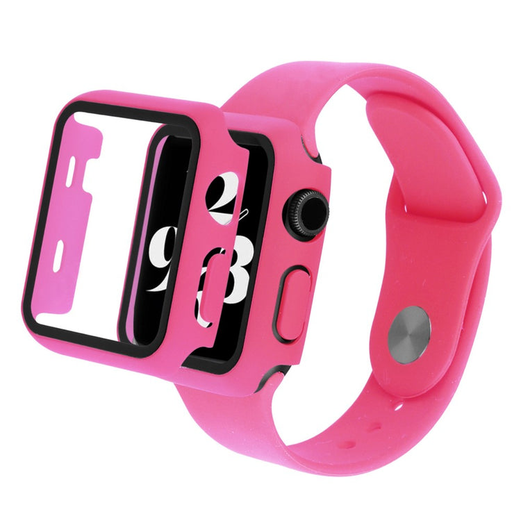 Apple Watch Series 8 (45mm) / Apple Watch Series 7 45mm Plastik Rem med Cover og Hærdet Glas - Pink#serie_14
