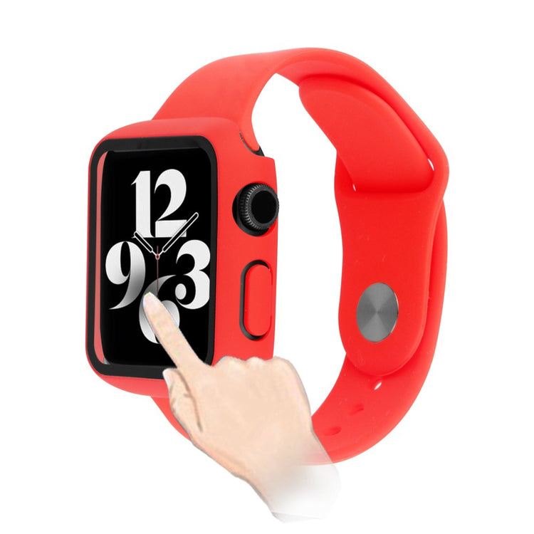 Apple Watch Series 8 (45mm) / Apple Watch Series 7 45mm Plastik Rem med Cover og Hærdet Glas - Rød#serie_4