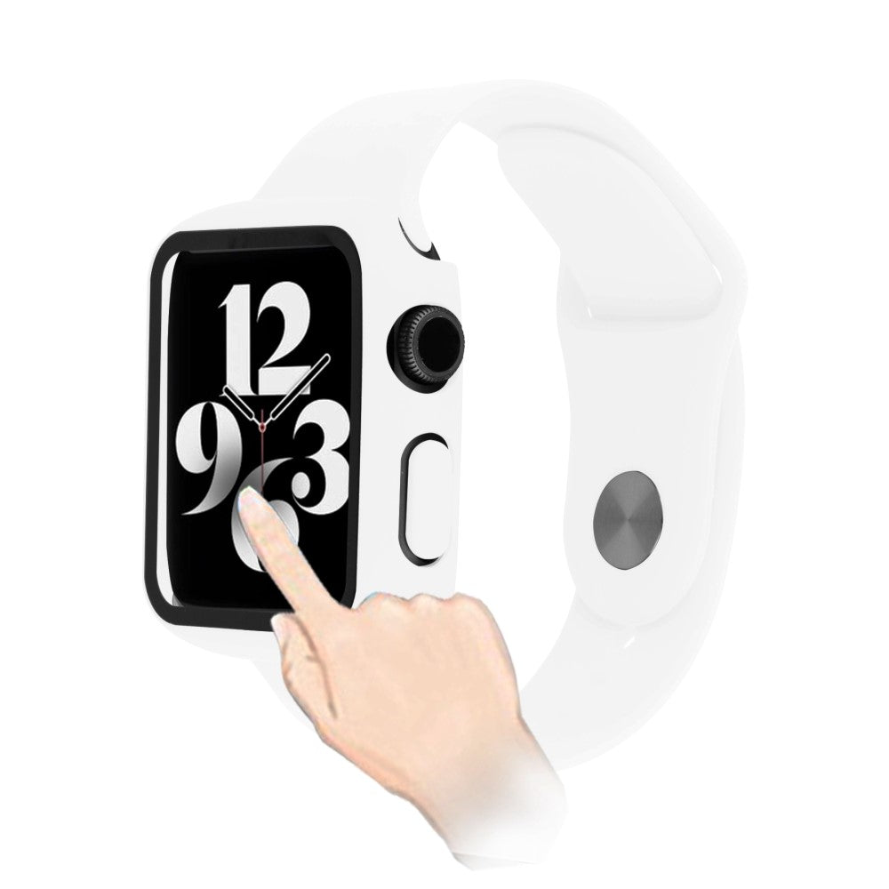 Apple Watch Series 8 (45mm) / Apple Watch Series 7 45mm Plastik Rem med Cover og Hærdet Glas - Hvid#serie_7