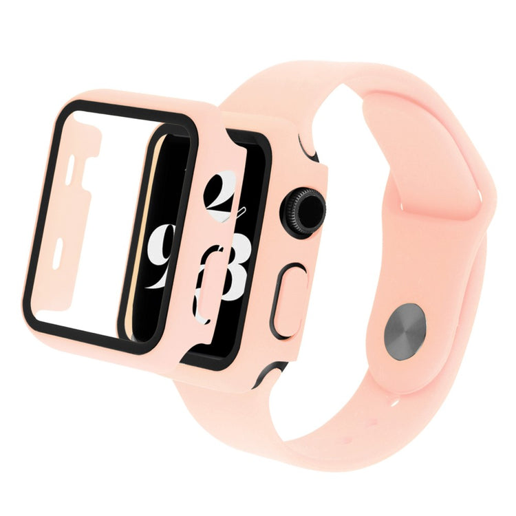 Apple Watch Series 8 (45mm) / Apple Watch Series 7 45mm Plastik Rem med Cover og Hærdet Glas - Pink#serie_9