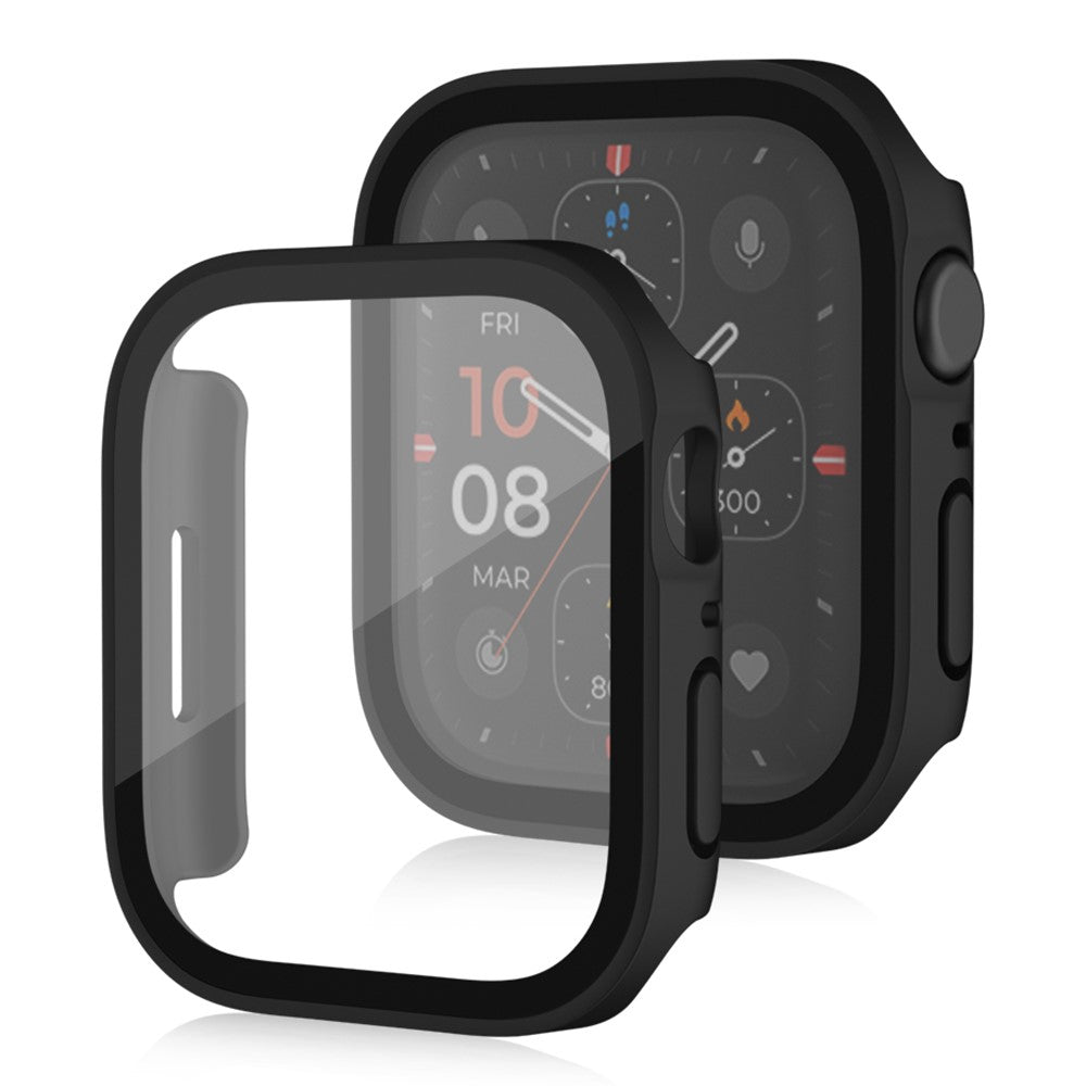 Mega Fed Apple Watch Series 8 (45mm) / Apple Watch Series 7 45mm Cover med Skรฆrmbeskytter i Plastik og Hรฆrdet Glas - Sort#serie_1