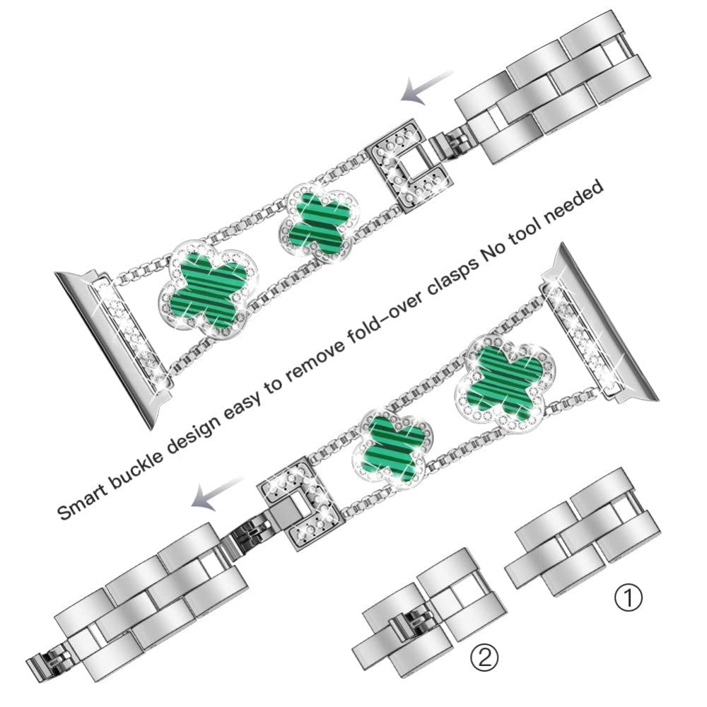Skøn Metal Og Rhinsten Universal Rem passer til Apple Smartwatch - Grøn#serie_4