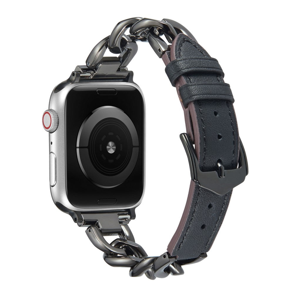 Elegant Metal Og Kunstlรฆder Universal Rem passer til Apple Smartwatch - Sort#serie_1