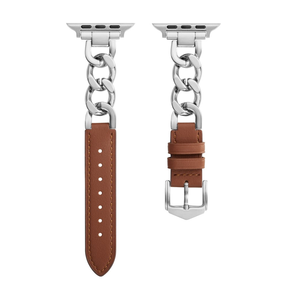 Elegant Metal Og Kunstlæder Universal Rem passer til Apple Smartwatch - Brun#serie_7