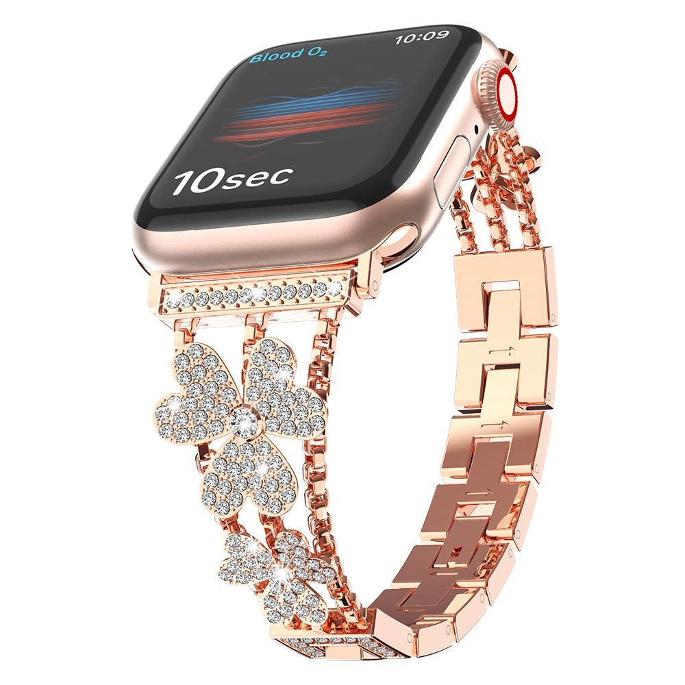 Mega Fint Metal Og Rhinsten Universal Rem passer til Apple Smartwatch - Pink#serie_1