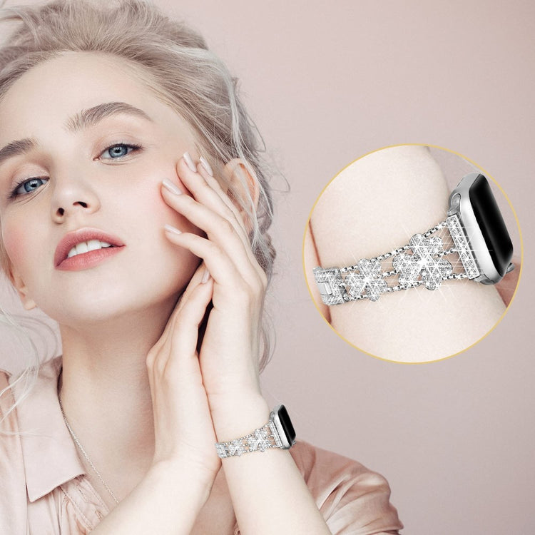 Mega Fint Metal Og Rhinsten Universal Rem passer til Apple Smartwatch - Sølv#serie_2