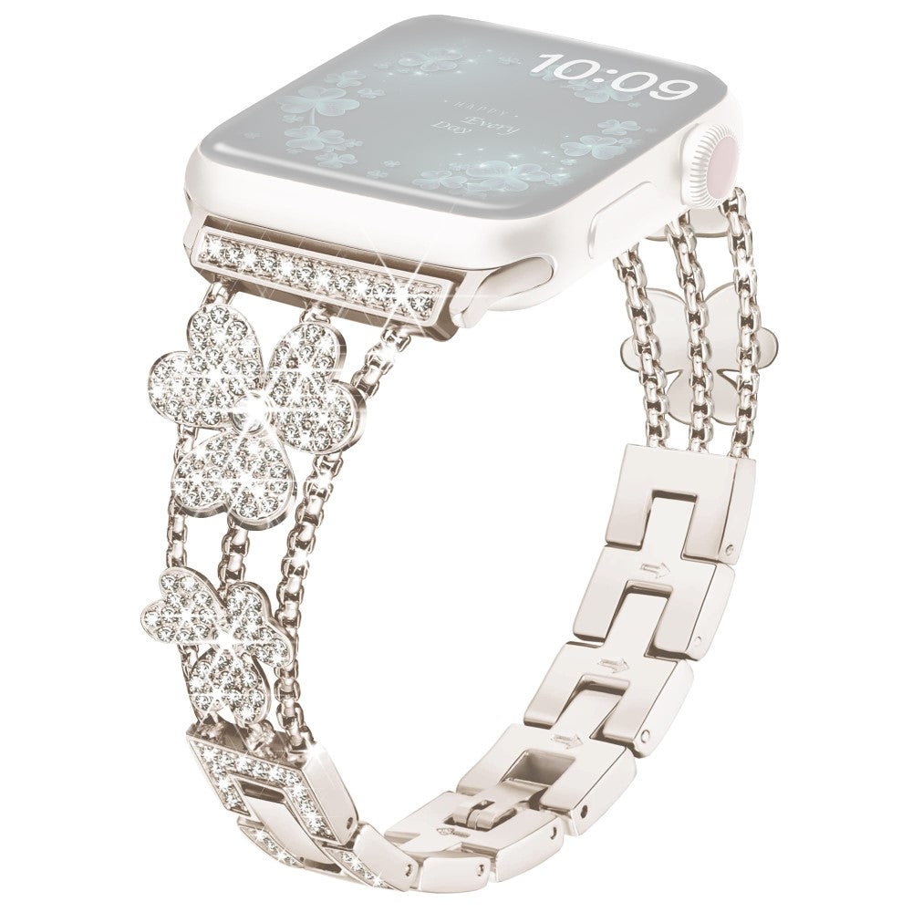 Mega Fint Metal Og Rhinsten Universal Rem passer til Apple Smartwatch - Hvid#serie_3