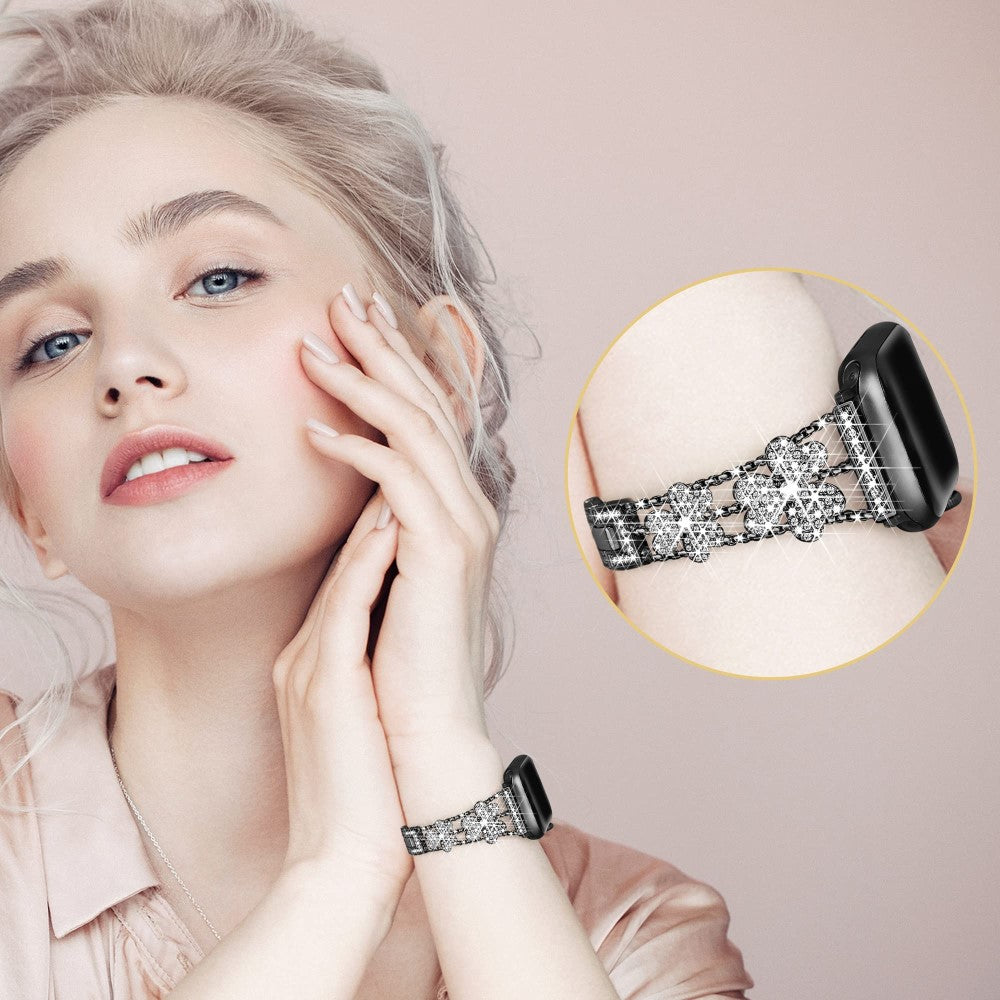 Mega Fint Metal Og Rhinsten Universal Rem passer til Apple Smartwatch - Sort#serie_4