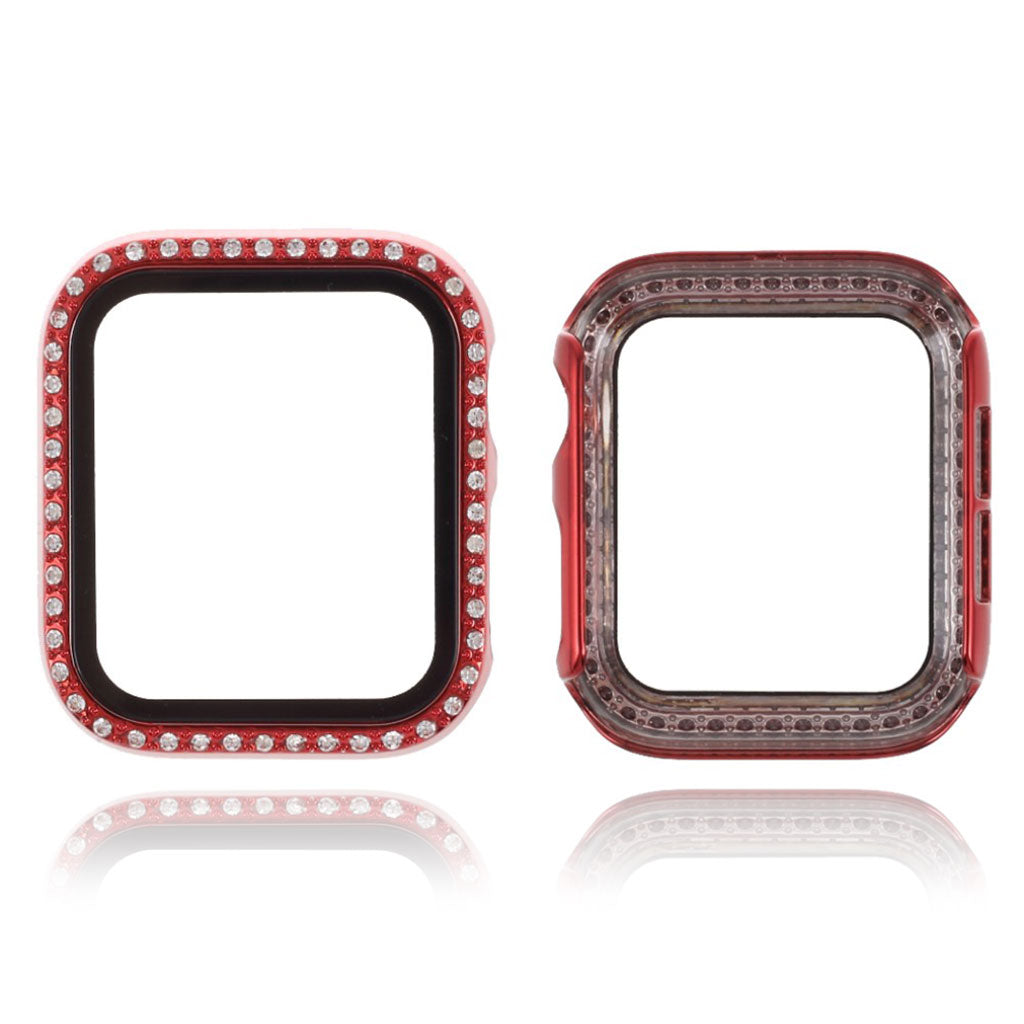 Meget Flot Apple Watch Series 1-3 42mm Cover med Skรฆrmbeskytter i Rhinsten, Silikone og Hรฆrdet Glas - Rรธd#serie_1