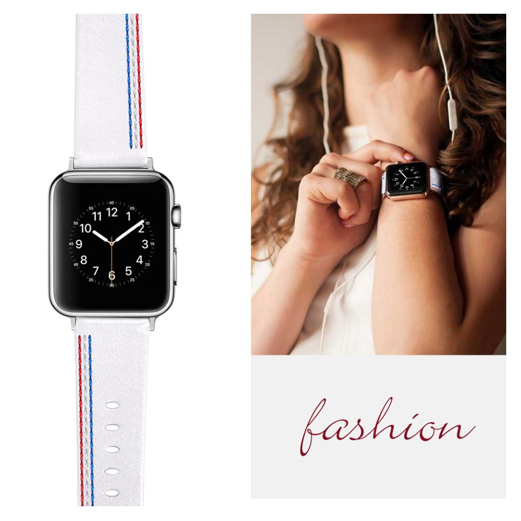 Helt vildt elegant Apple Watch Series 4 40mm รgte lรฆder Rem - Hvid#serie_1