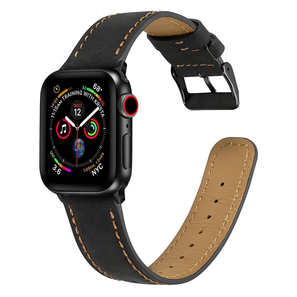 Meget fantastisk Apple Watch Series 4 40mm รgte lรฆder Rem - Sort#serie_1