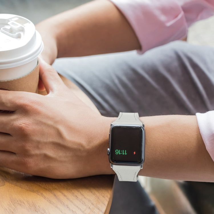 Rigtigt skøn Apple Watch Series 5 40mm Ægte læder Rem - Hvid#serie_1