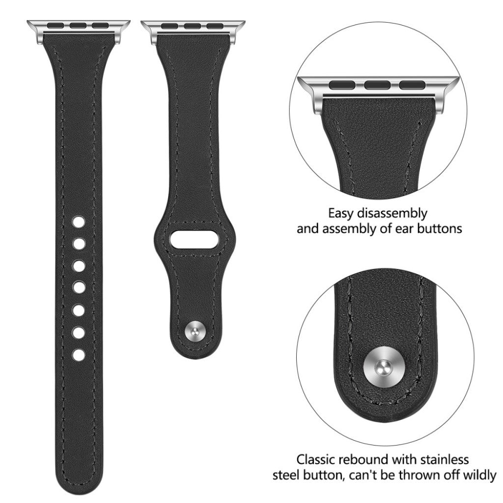 Rigtigt skøn Apple Watch Series 5 40mm Ægte læder Rem - Sort#serie_3