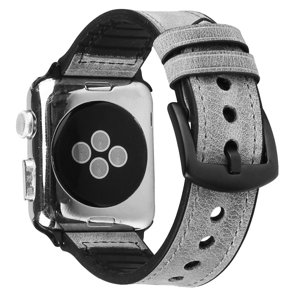 Cool Apple Watch Series 5 40mm รgte lรฆder og Silikone Rem - Sรธlv#serie_1
