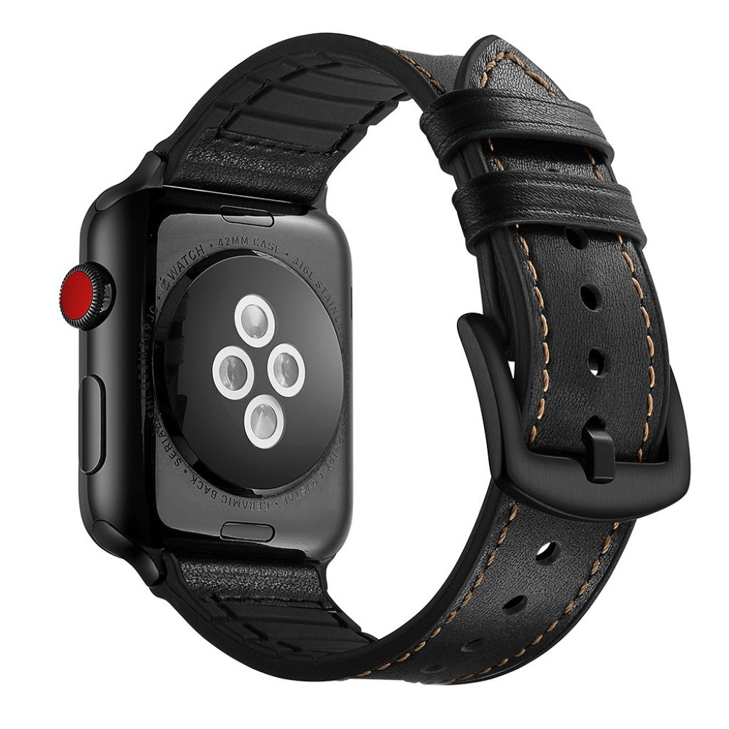 Apple Watch Series 5 40mm / Apple Watch 40mm Ægte læder Rem - Sort#serie_2