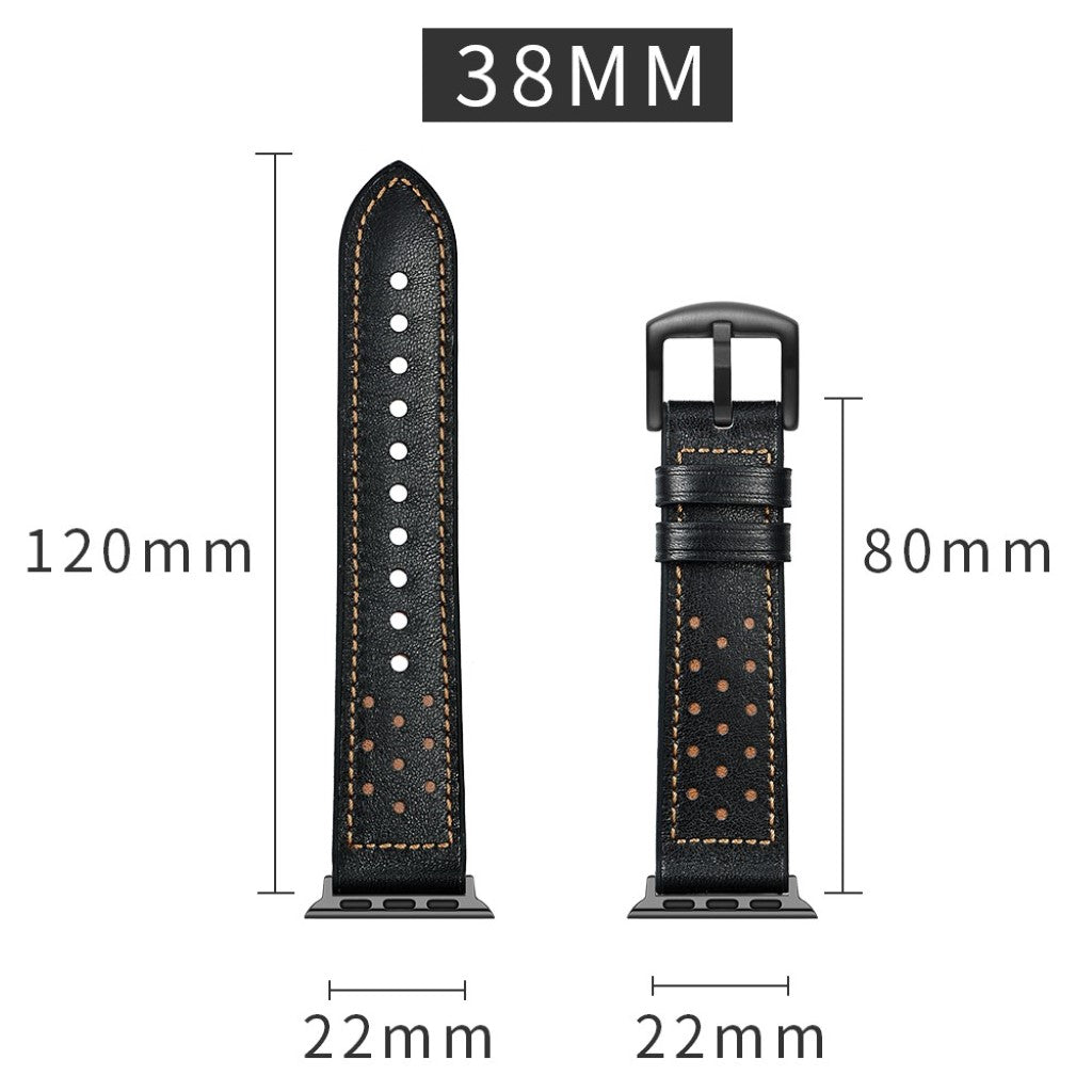 Apple Watch Series 5 40mm / Apple Watch 40mm Ægte læder Rem - Sort#serie_2