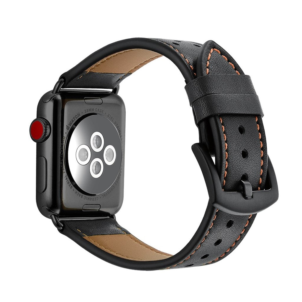 Apple Watch Series 5 40mm / Apple Watch 40mm Ægte læder Rem - Sort#serie_3
